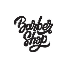 Barber shop. Vector handwritten lettering. Template for card, poster, banner, print for t-shirt, logo design, label.