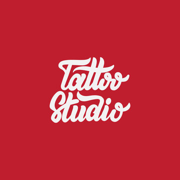 Tattoo Studio. Vector handwritten trendy lettering. Template for card, poster, banner, label, print for t-shirt, logo design.
