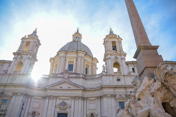 Obraz premium Rome, Navona square (Piazza Navona) church of St Agnese and fountain of the four rivers by Bernini