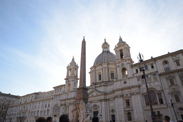 Fototapeta na wymiar Rome, Navona square (Piazza Navona) church of St Agnese and fountain of the four rivers by Bernini