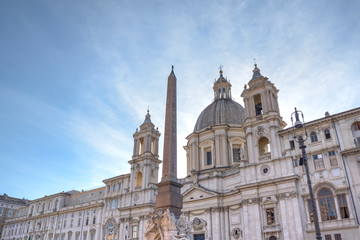 Rome, Navona square (Piazza Navona) church of St Agnese and fountain of the four rivers by Bernini