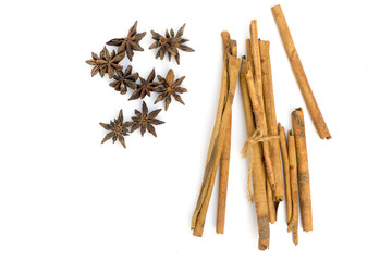 Cinnamon on a white background, light brown cinnamon on a white