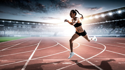 Athlete running race. Mixed media