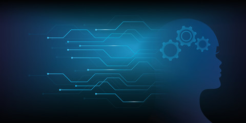 artificial intelligence female head with wheels digital technology