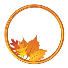 circle with autumn leaves on white background