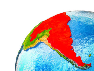 Mercosur memebers on 3D Earth model with visible country borders.
