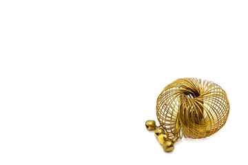 Gold bangle with bell isolated on white background.