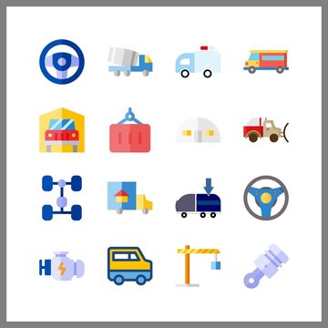 truck icon. chassis and steering wheel vector icons in truck set. Use this illustration for truck works.