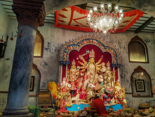 Traditional Durga Puja at an old Bengali House - obrazy, fototapety, plakaty