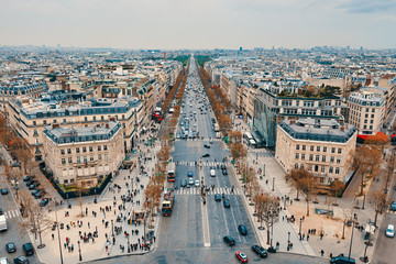 PARIS, FRANCE -APRIL 9, 2018: View from the Arc de Triomphe to the city © badahos