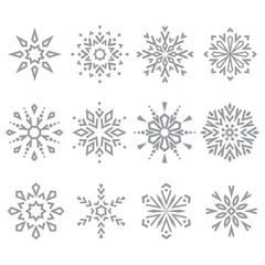 Fototapeta na wymiar Snowflakes icon collection. Graphic vector modern grey ornament.