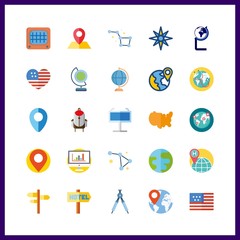 25 map icon. Vector illustration map set. monitor and windrose icons for map works