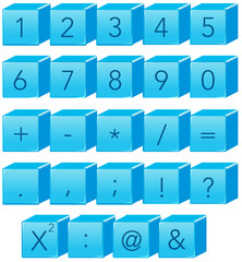 Blue number and math symbol