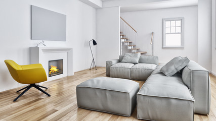 large luxury modern bright interiors Living room illustration 3D rendering computer digitally generated image