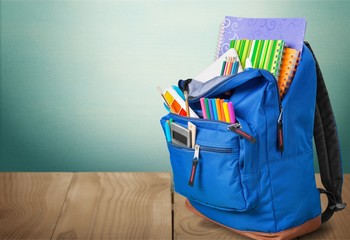 Blue School Backpack on background.