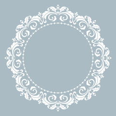 Decorative frame Elegant vector element for design in Eastern style, place for text. Floral blue border. Lace illustration for invitations and greeting cards