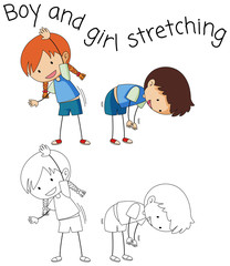 Doodle children stretching on white background