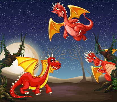 Red dragon at night