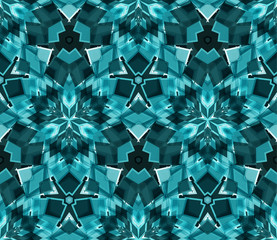 Teal kaleidoscope seamless pattern. Composed of color abstract shapes. Useful as design element for texture and artistic compositions. - 230791877