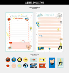Set of planners and to do list with simple scandinavian illustrations and trendy lettering. Template for agenda, planners, check lists, and other stationery. Isolated. Vector background