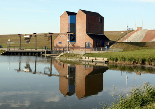 Drainage pumping station at the harbour Noordpolderzijl.The Netherlands