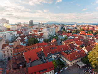Fototapeta na wymiar Old Town, aerial view of Ljubljana, capital of Slovenia at sunset