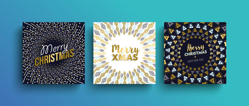 Merry Christmas gold boho greeting card set