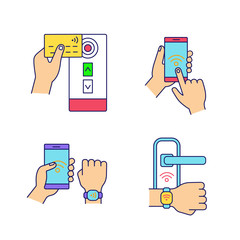 NFC technology color icons set