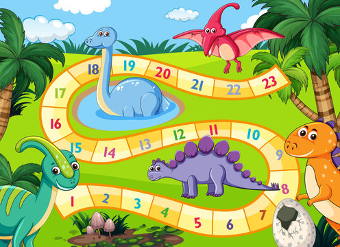 Prehistoric dinosaurs boardgame scene
