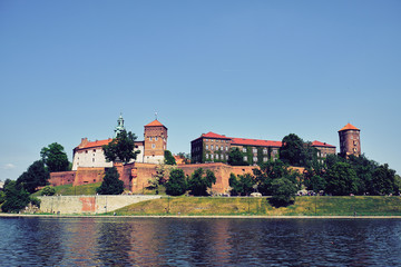 Fototapeta premium Wawel Hill and the architectural complex in Krakow, on the left bank of the Vistula.