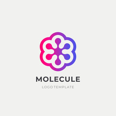 Abstract biotechnology molecule atom dna logo design template. Medicine, science, technology, laboratory, logotype vector icon.