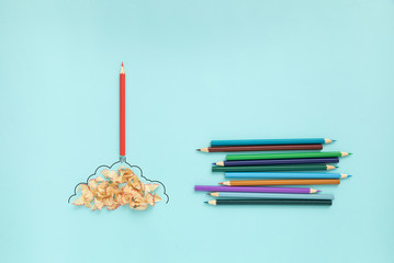 Pencil and pencil sharpener trash with jet engine, stationary
