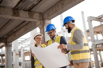Architects and engineers are very pleased with the progress on the construction site.