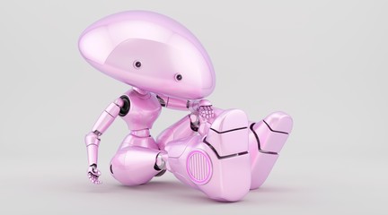 Fototapeta premium Mushroom lady robot in sexy reclining pose leaning elbow on knee, 3d illustration / Mushroom lady reclining