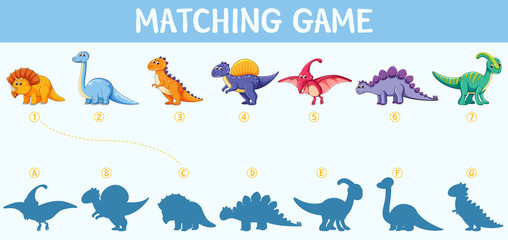 Dinosaur shadow matching game © GraphicsRF