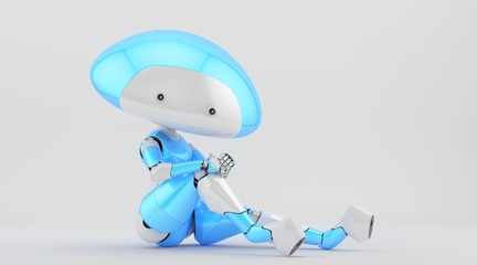 Mushroom lady robot in sexy reclining pose leaning elbow on knee, 3d illustration /   Mushroom lady reclining