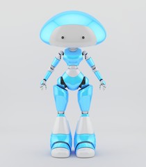 Fototapeta premium Smooth and lovely character - mushroom lady robot in blue, 3d illustration / Mushroom lady robot in blue