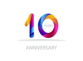 10 years anniversary vector. Colorful modern elegant illustration.