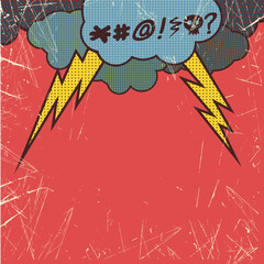 Comic style vintage. Cursing, clouds and lightning.