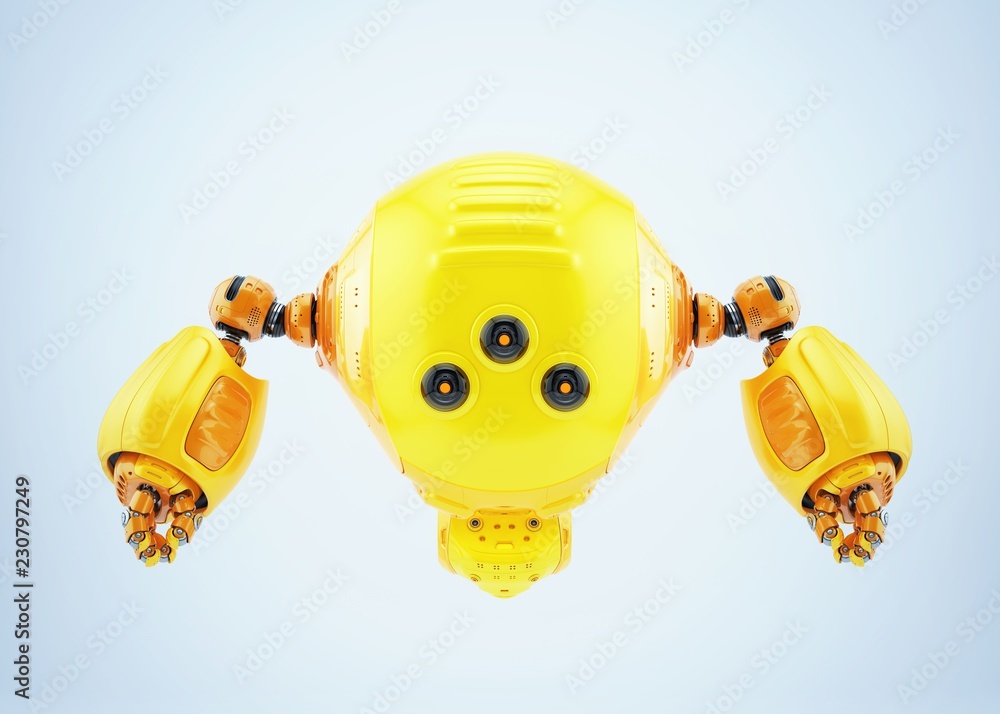 Poster aerial yellow servant robot 3d rendering