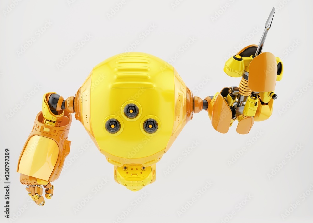 Aufkleber servant robot levitating with multi functional instruments 3d rendering