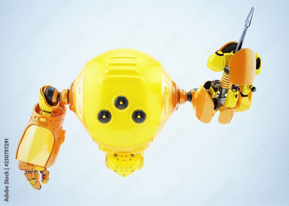 Aufkleber servant robot levitating with multi functional instruments 3d rendering