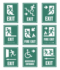 emergency fire exit sign set, exit door label