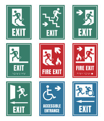 set of emergensy exit signs, fire exit labels