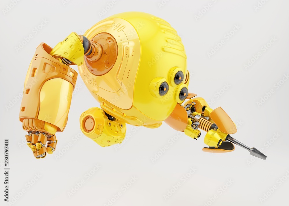 Aufkleber servant robot levitating with multi functional instruments 3d rendering