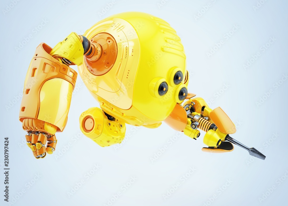 Aufkleber servant robot levitating with multi functional instruments 3d rendering