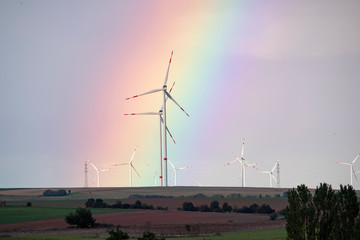 wind turbines at sunset
