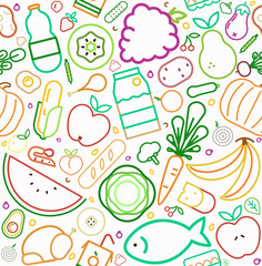 Healthy food seamless pattern of outline icons