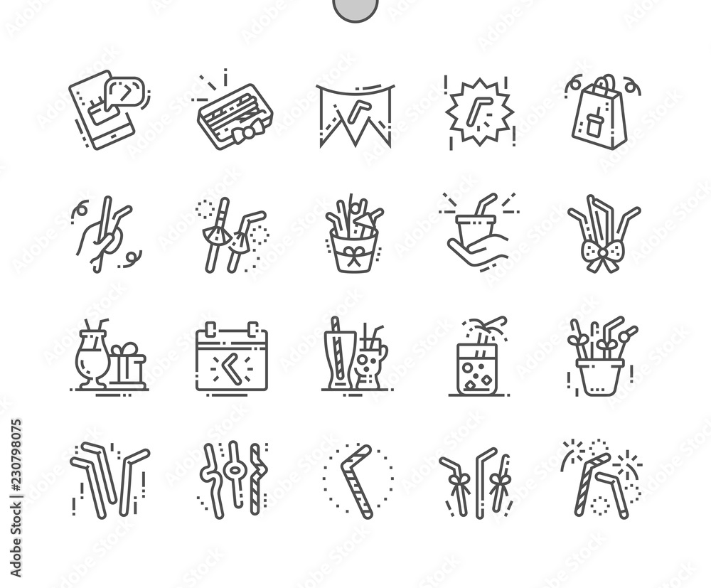 Poster drinking straw day well-crafted pixel perfect vector thin line icons 30 2x grid for web graphics and