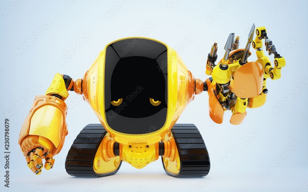 Fototapete emotional robotic slogger in side angle with functional tool arm 3d rendering